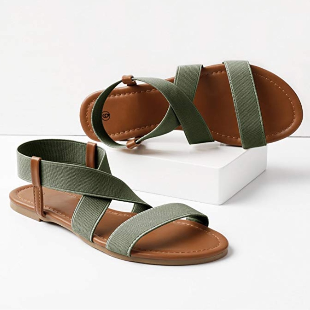 Olive & Brown Elastic Strap Sandal - Picture 3 of 8
